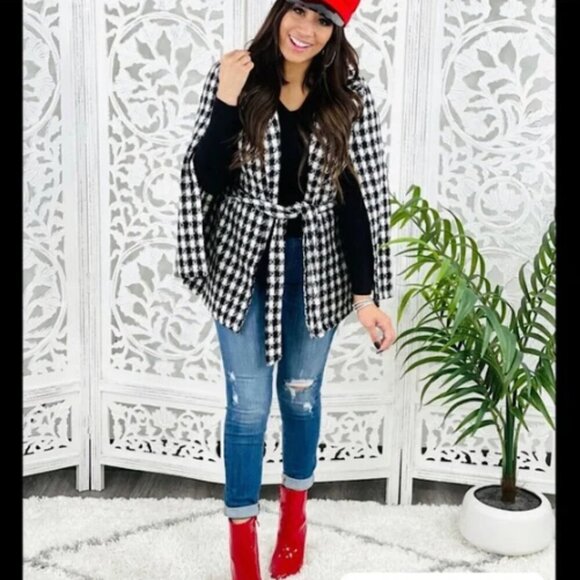 (New) HYFVE Houndstooth Cape Jacket Sz M Black & White 164A - Picture 1 of 10